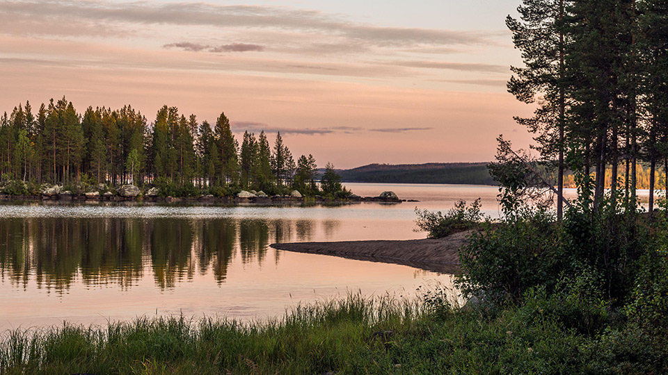 Kvällslandskap rosa himmel