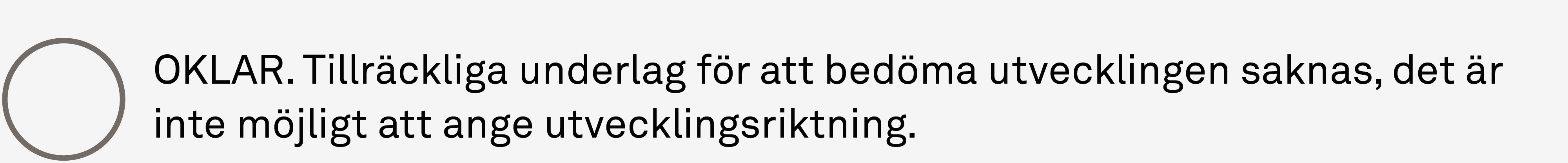 Vit rund ring och texten "TIllräckliga underlag för att bedöma utvecklingen saknas, det är inte möjligt att ange utvecklingsriktning."